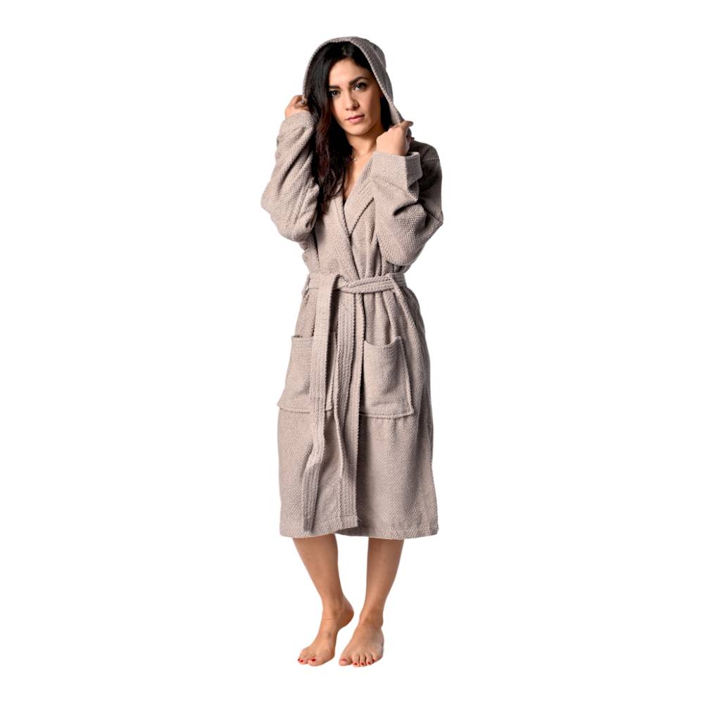 Accappatoio con cappuccio chicco di riso Tortora