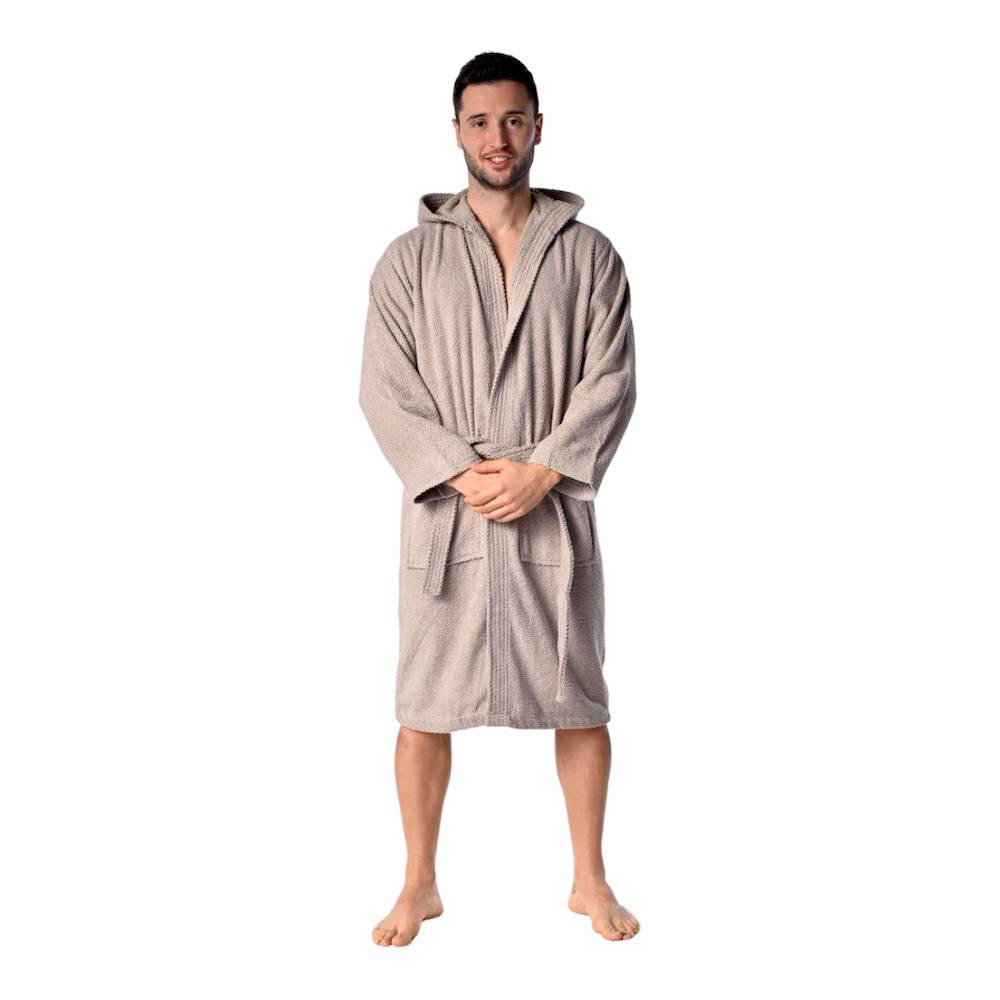 Accappatoio con cappuccio chicco di riso Tortora