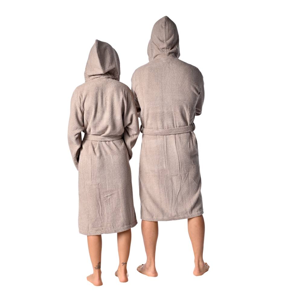 Accappatoio con cappuccio chicco di riso Tortora