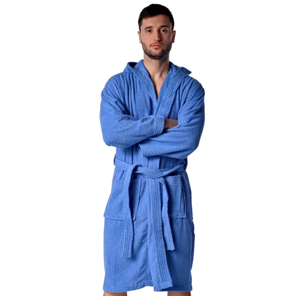 Accappatoio con cappuccio chicco di riso Blu