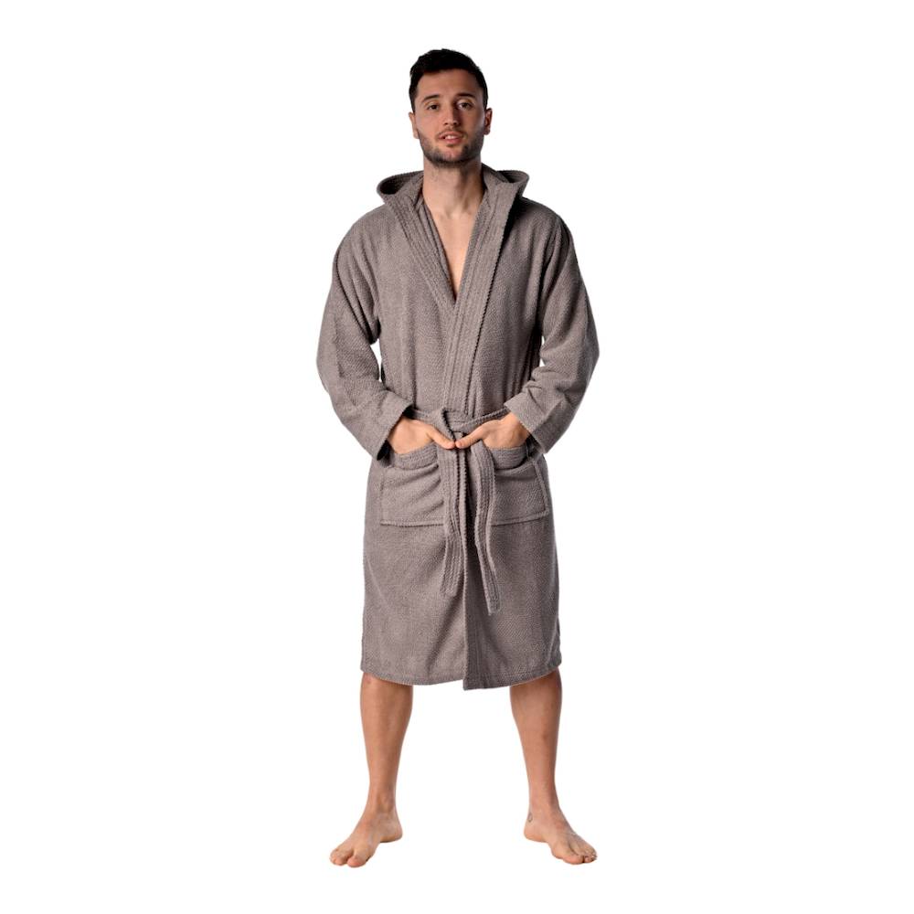 Accappatoio con cappuccio chicco di riso Grigio fumo