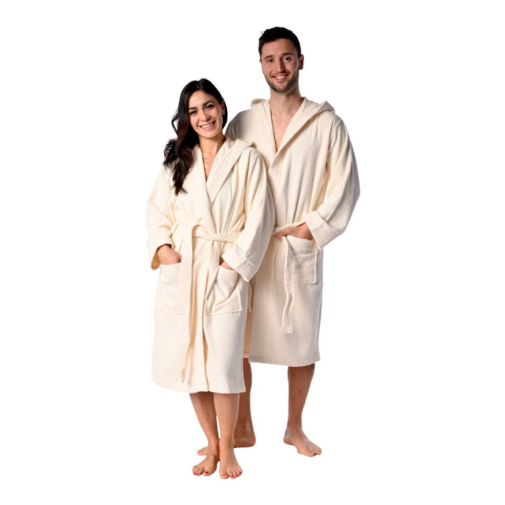 Accappatoio con cappuccio chicco di riso panna Personalizzato