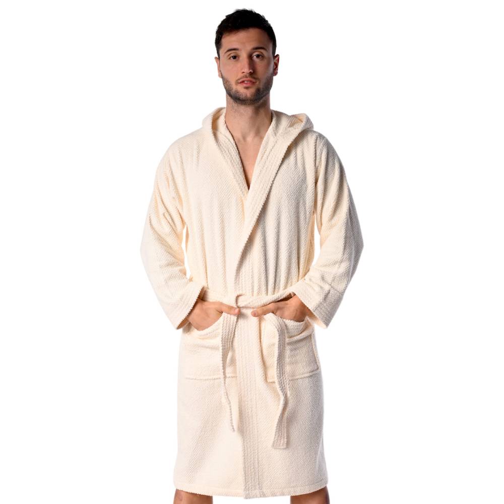 Accappatoio con cappuccio chicco di riso panna Personalizzato