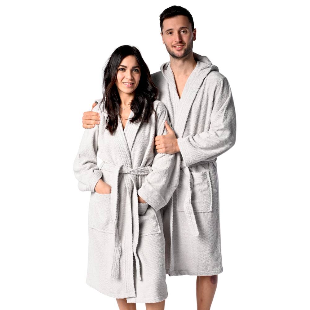 Accappatoio con cappuccio chicco di riso grigio Personalizzato