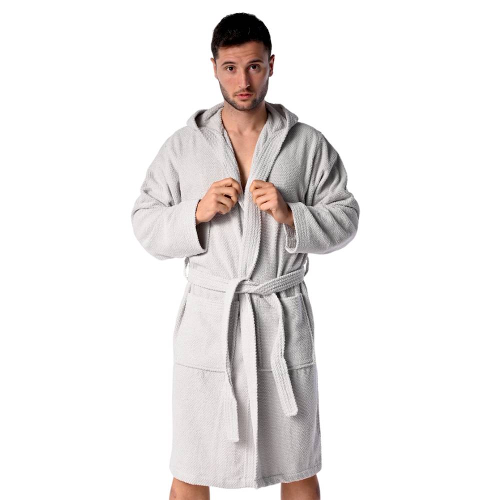 Accappatoio con cappuccio chicco di riso grigio Personalizzato