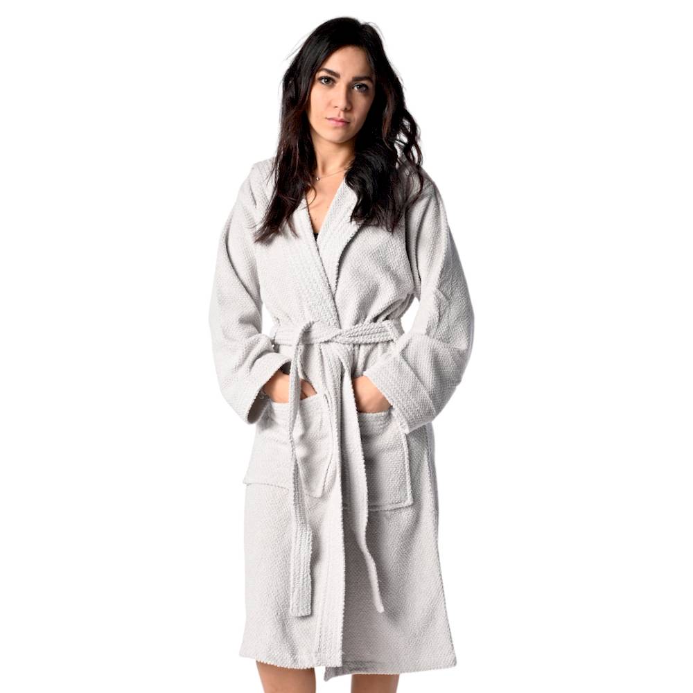 Accappatoio con cappuccio chicco di riso grigio Personalizzato