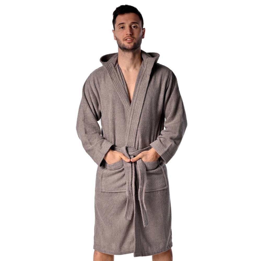 Accappatoio con cappuccio chicco di riso grigio fumo Personalizzato