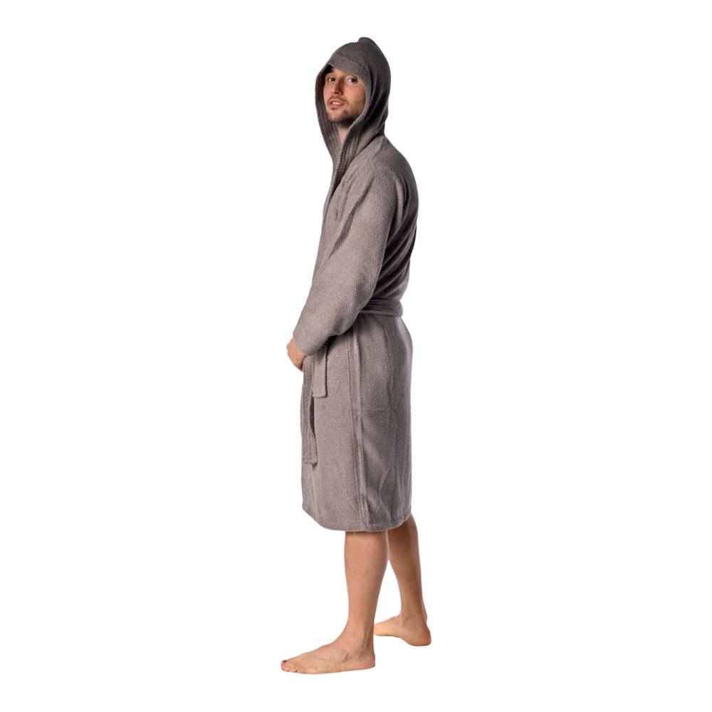 Accappatoio con cappuccio chicco di riso grigio fumo Personalizzato