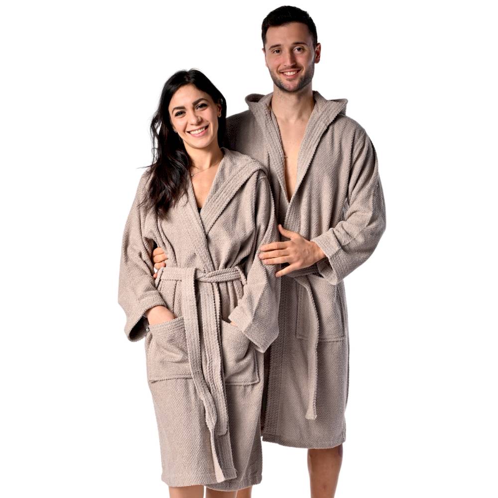 Accappatoio con cappuccio chicco di riso Tortora personalizzato