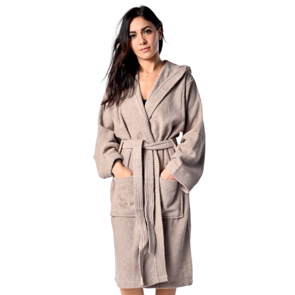 Accappatoio con cappuccio chicco di riso Tortora personalizzato