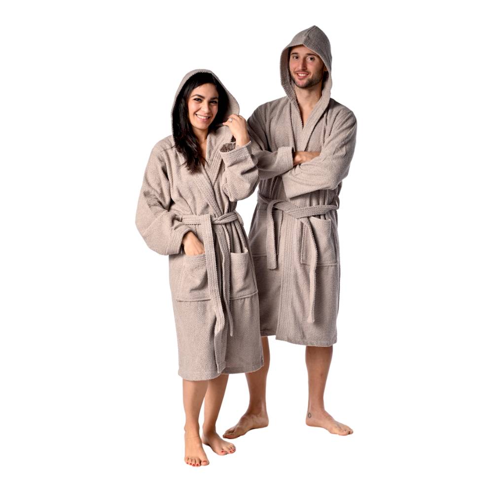 Accappatoio con cappuccio chicco di riso Tortora personalizzato