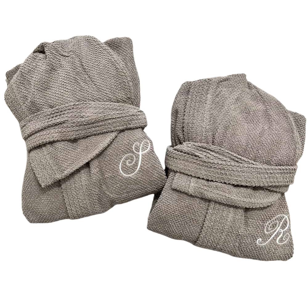 Accappatoio con cappuccio chicco di riso grigio fumo Personalizzato