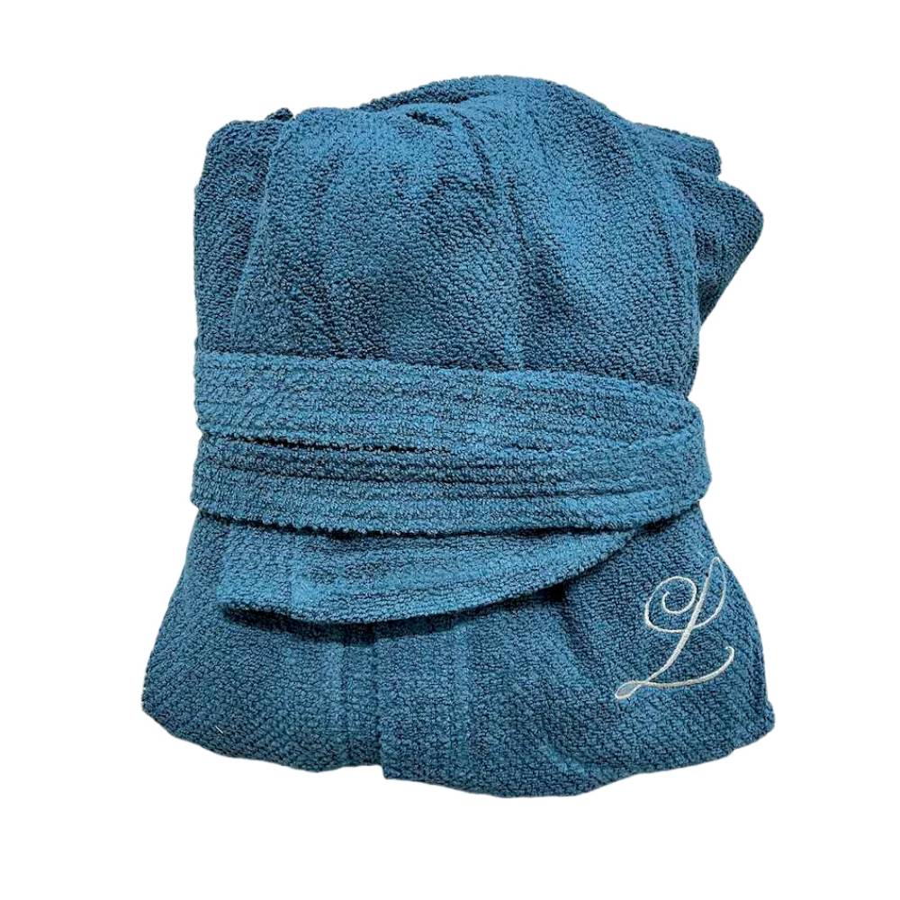 Accappatoio con cappuccio chicco di riso petrolio personalizzato