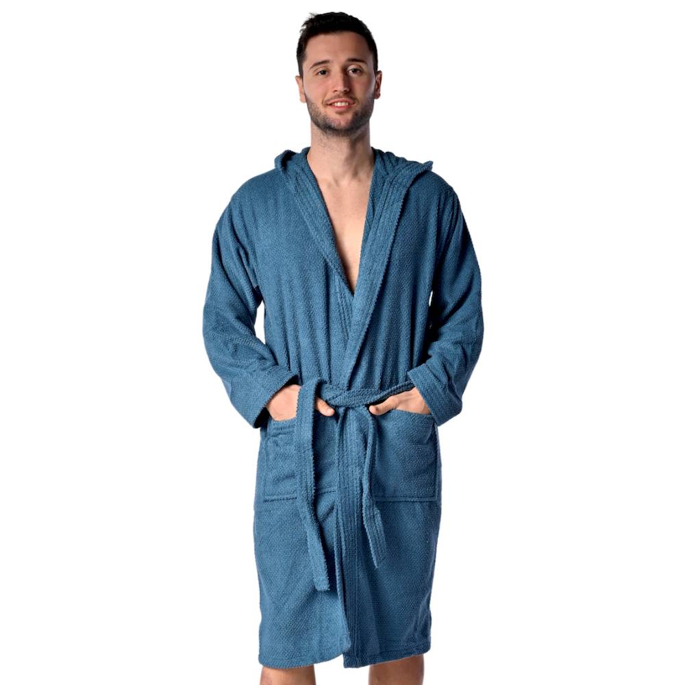 Accappatoio con cappuccio chicco di riso petrolio personalizzato