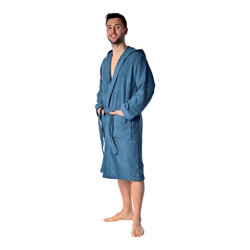 Accappatoio con cappuccio chicco di riso petrolio personalizzato