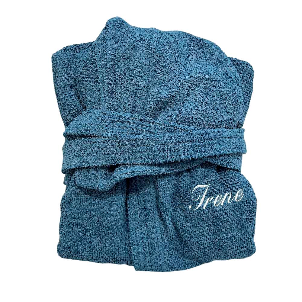 Accappatoio con cappuccio chicco di riso petrolio personalizzato