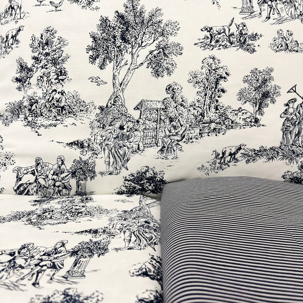 Completo Lenzuola Toile de jouy blu Matrimoniale