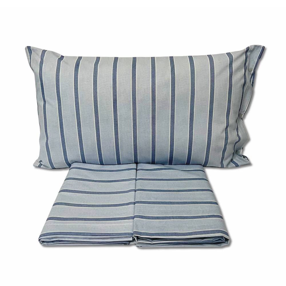 Completo Lenzuola California righe azzurro matrimoniale