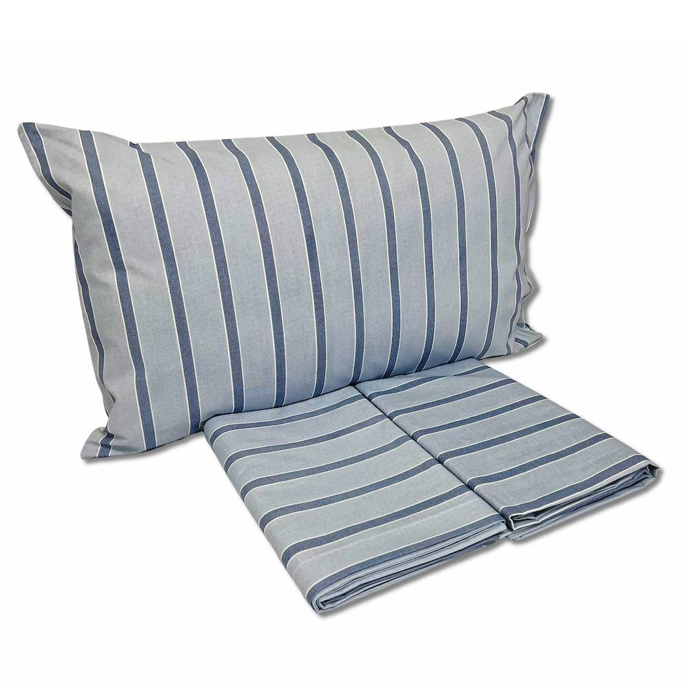 Completo Lenzuola California righe azzurro matrimoniale