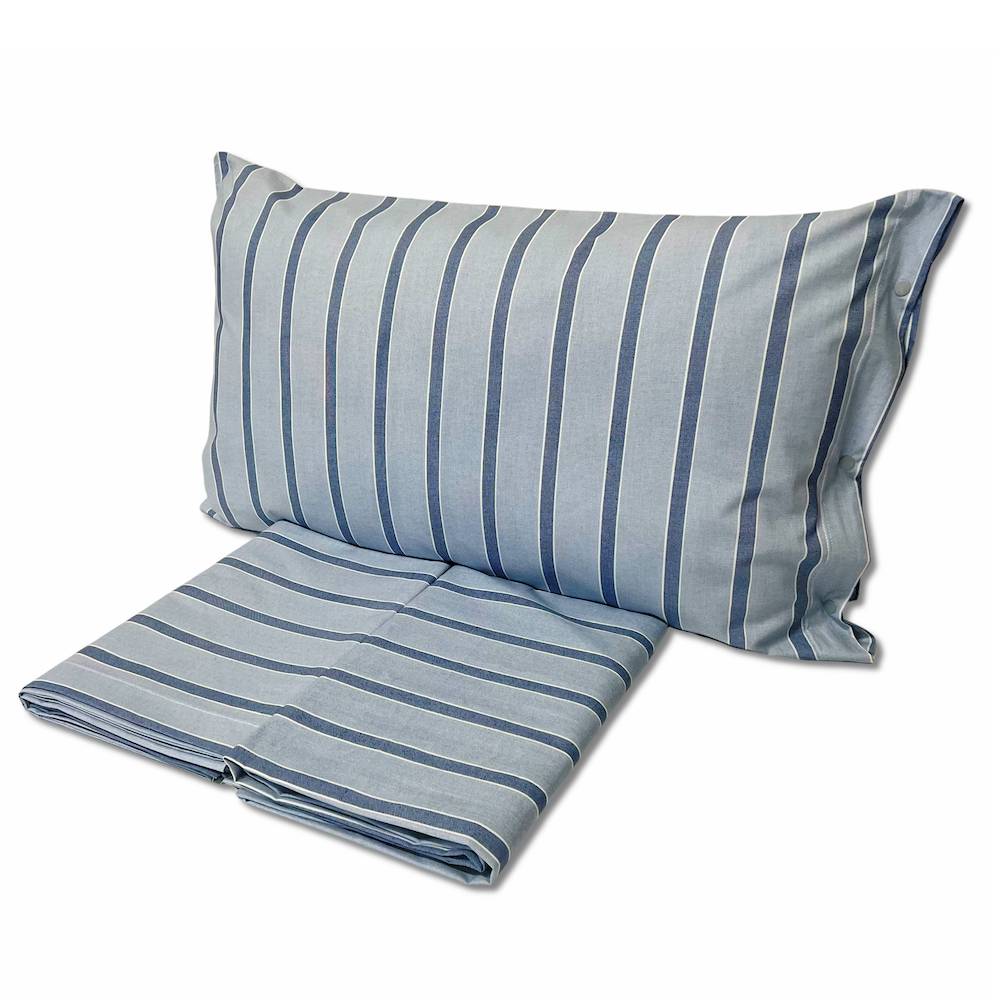 Completo Lenzuola California righe azzurro matrimoniale