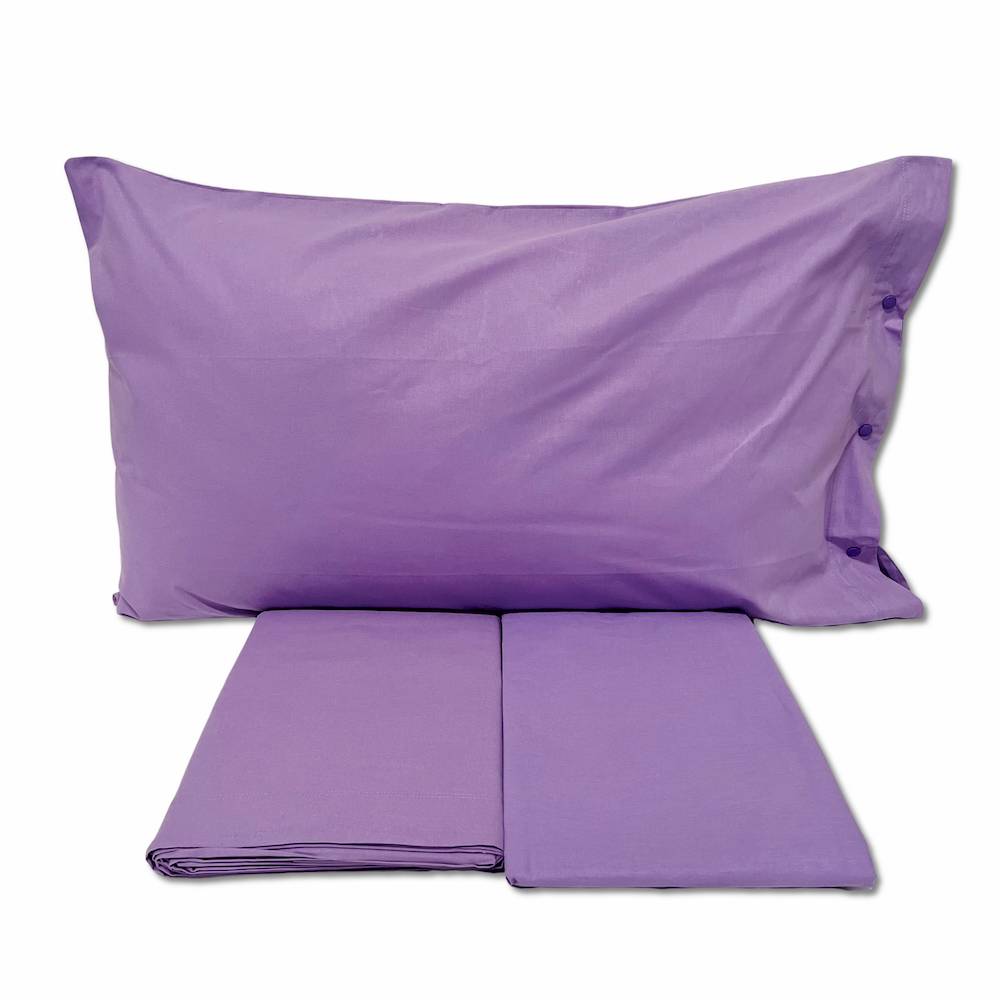 Completo Lenzuola Lilla Federe con bottoni Matrimoniale