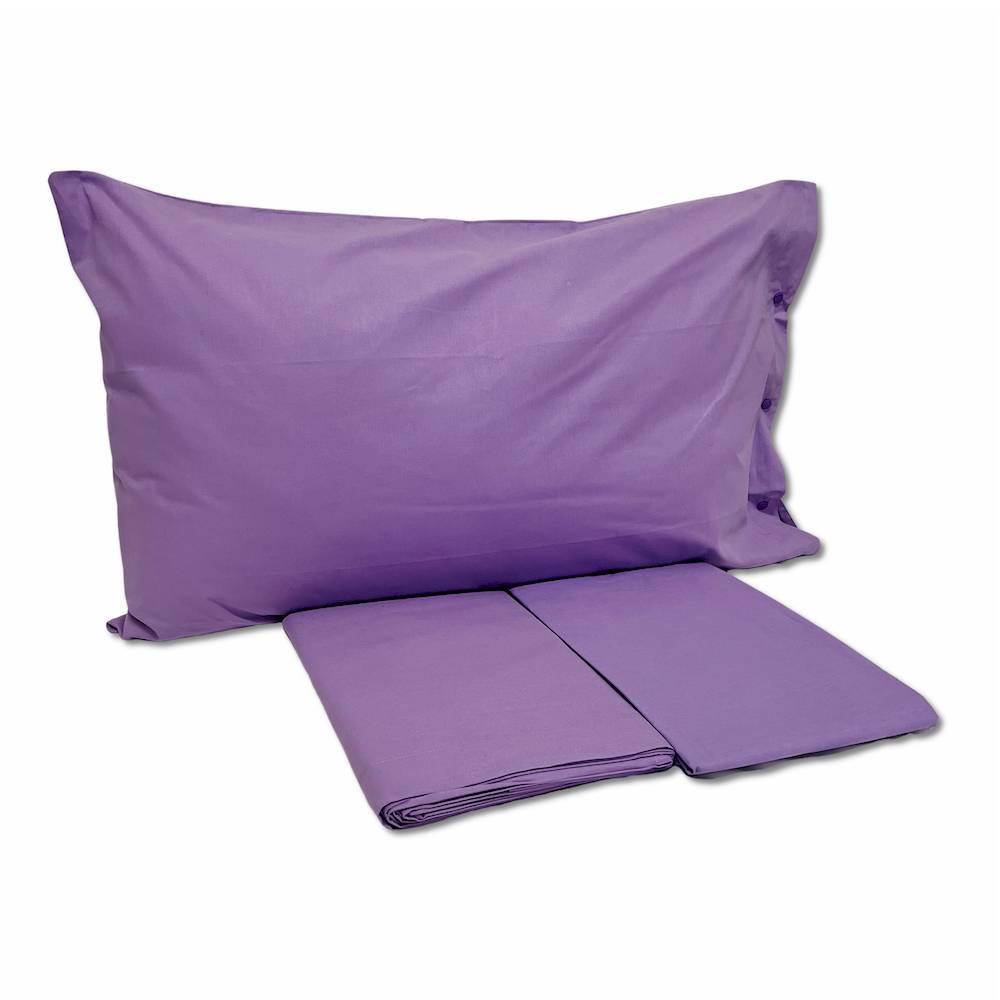 Completo Lenzuola Lilla Federe con bottoni Matrimoniale