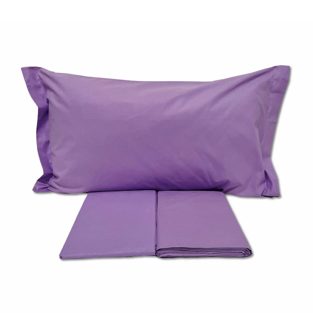 Completo Lenzuola Lilla Federe con volant Matrimoniale