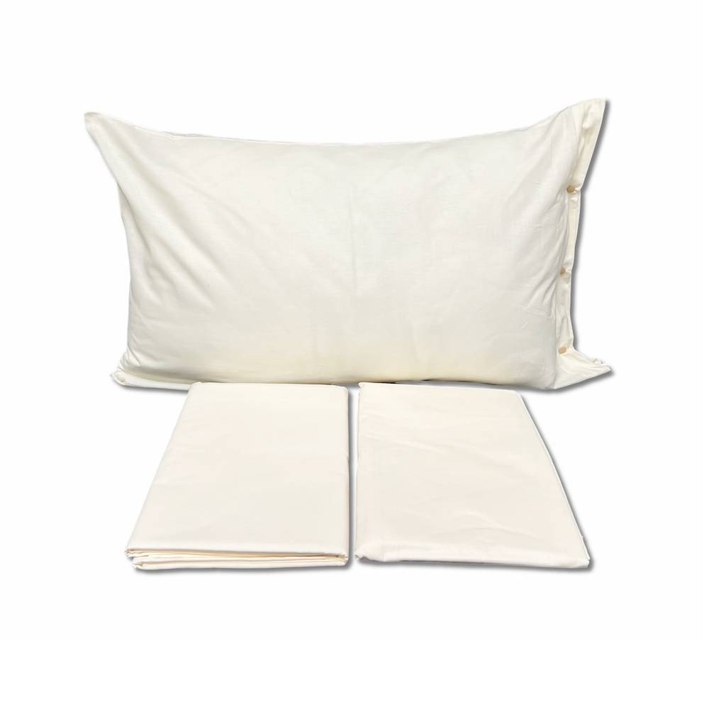 Completo Lenzuola Panna Federe con bottoni Matrimoniale