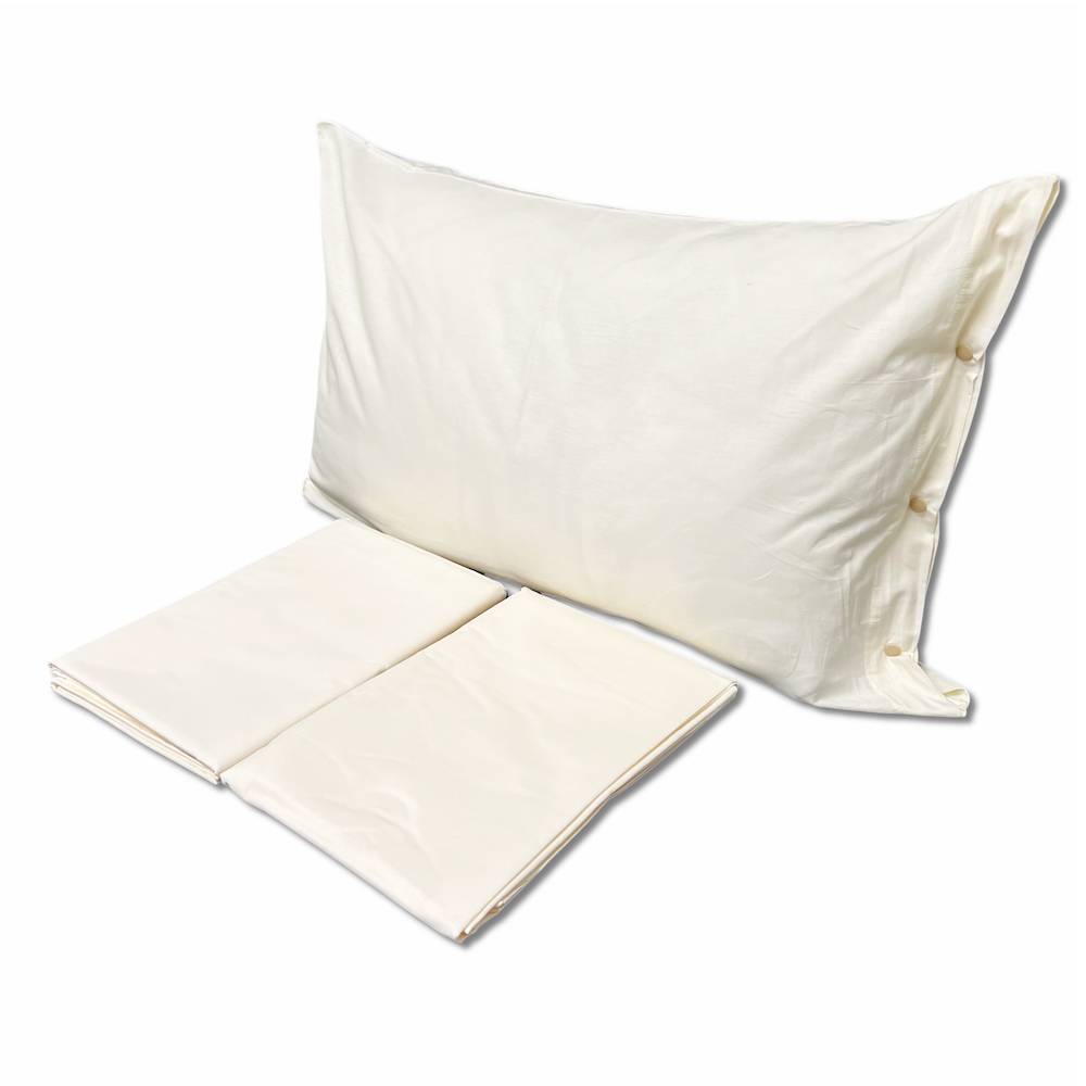 Completo Lenzuola Panna Federe con bottoni Matrimoniale