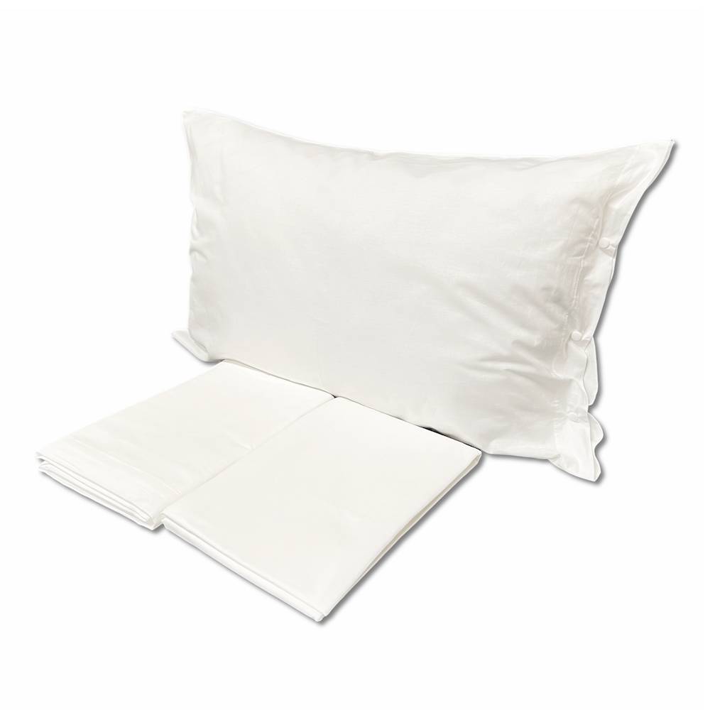 Completo Lenzuola Bianco Federe con bottoni Matrimoniale