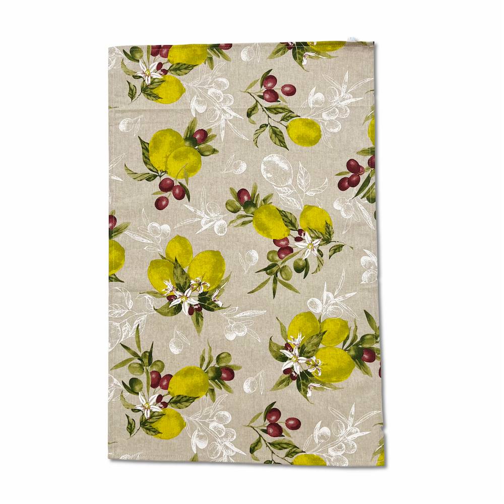 Canovaccio cucina Limoni e olive fondo beige