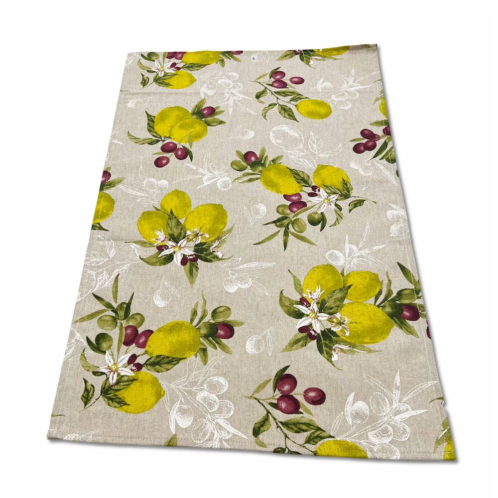 Canovaccio cucina Limoni e olive fondo beige