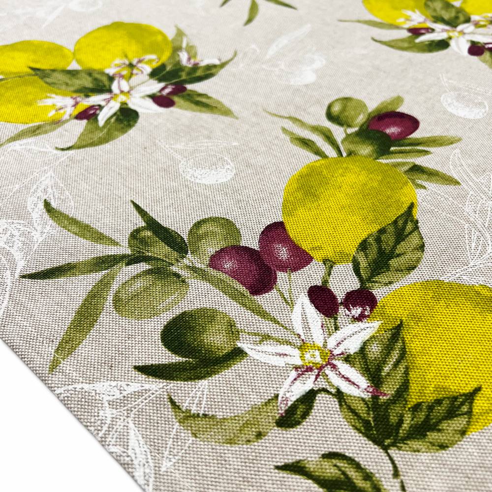 Canovaccio cucina Limoni e olive fondo beige