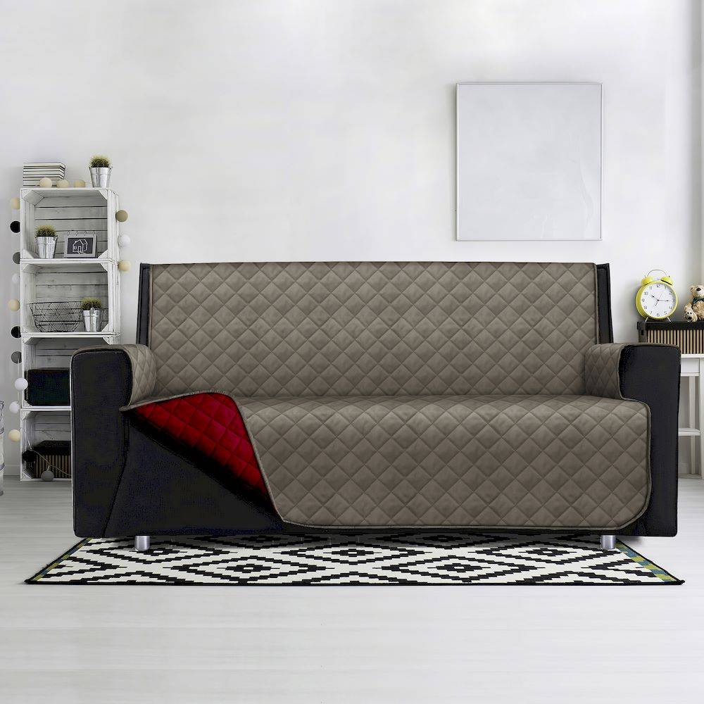 Copripoltrona trapuntato antimacchia bicolor bordeaux - tortora