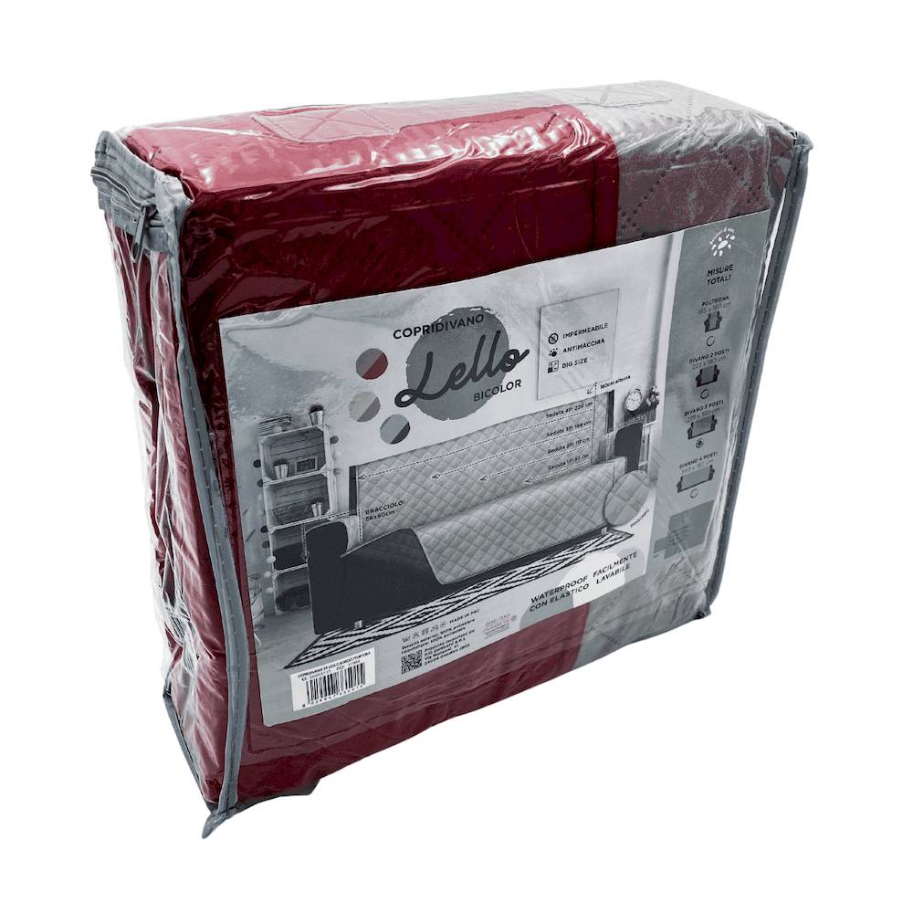 Copridivano 4 posti trapuntato antimacchia bicolor bordeaux - tortora