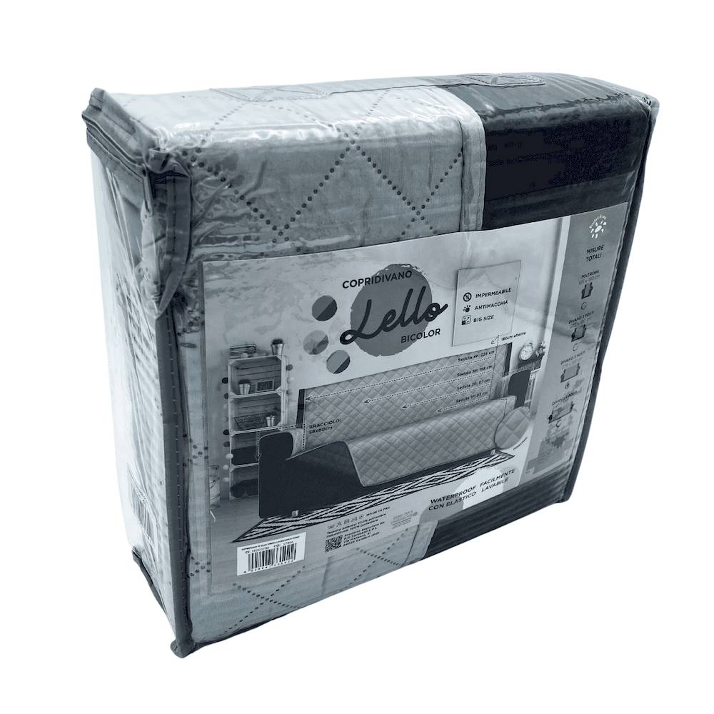 Copridivano 4 posti trapuntato antimacchia bicolor grigio chiaro - scuro