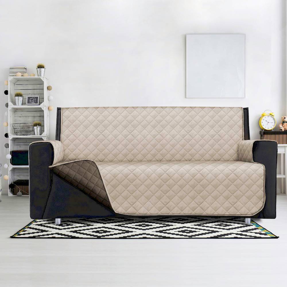 Copridivano 3 posti trapuntato antimacchia bicolor panna - tortora