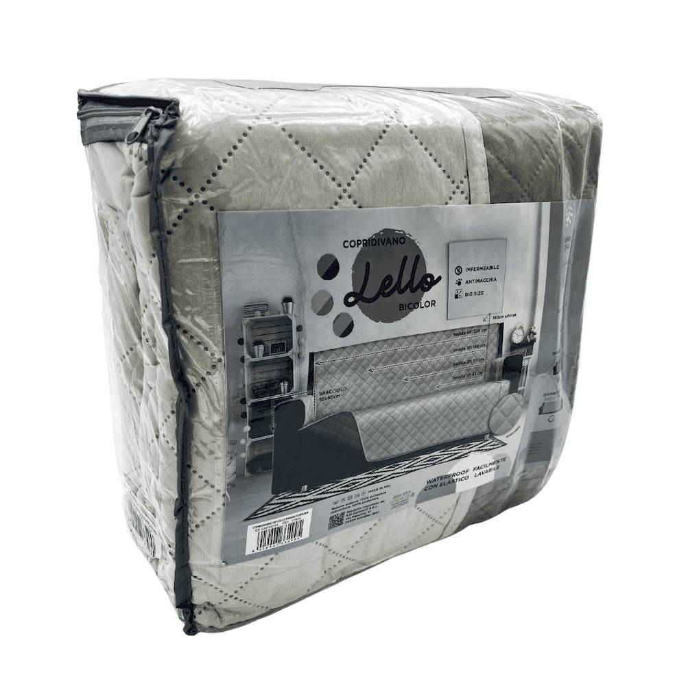 Copridivano 3 posti trapuntato antimacchia bicolor panna - tortora