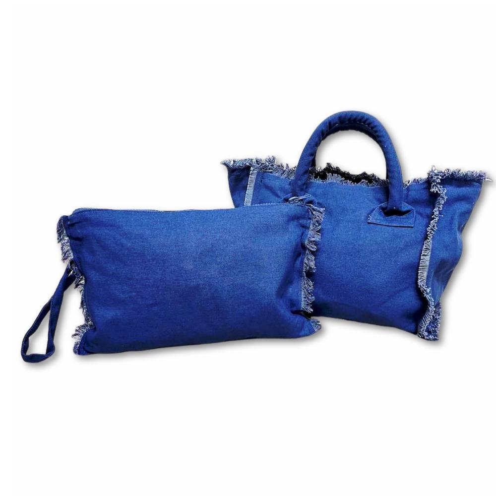 Set Borsa a mano + pochette blu personalizzate