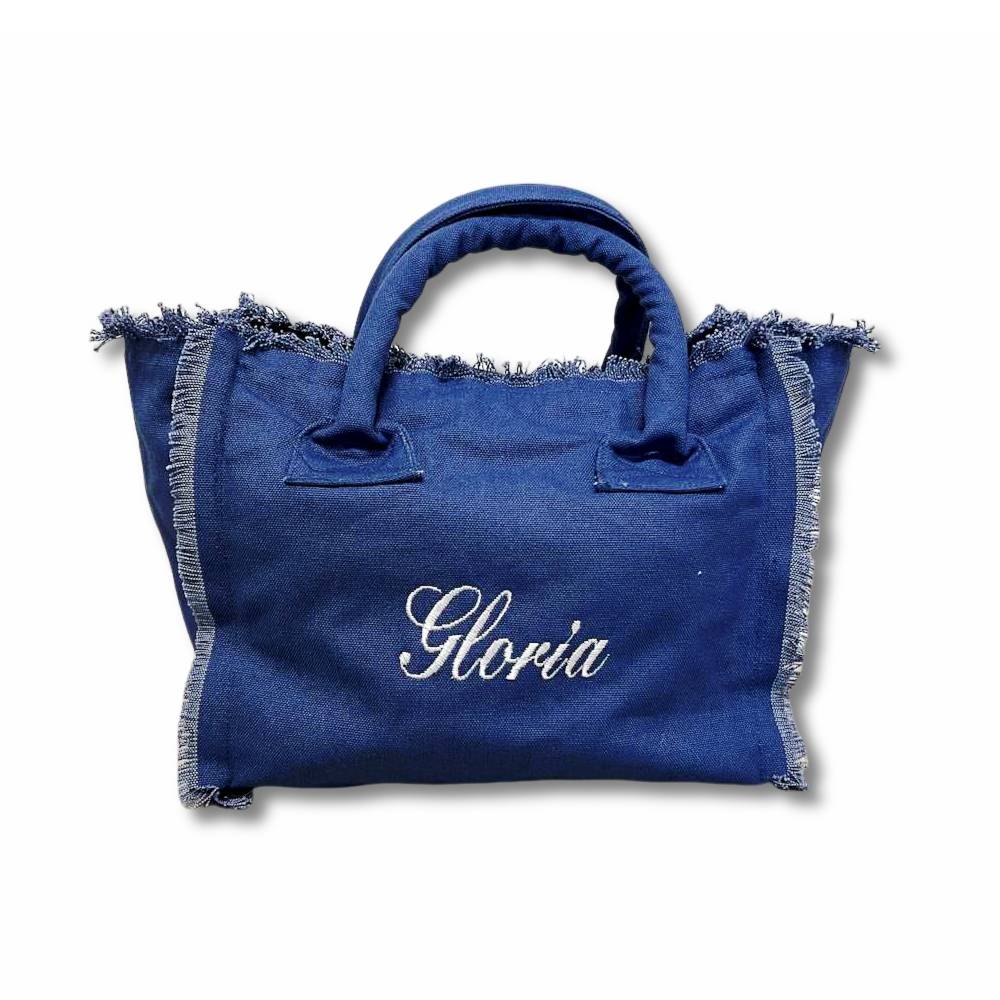 Set Borsa a mano + pochette blu personalizzate