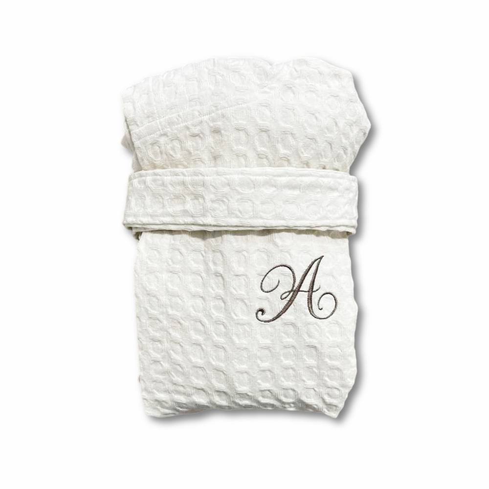 Accappatoio nido d' ape relax con cappuccio panna Personalizzato