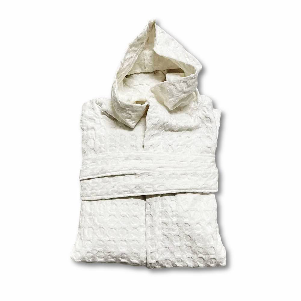 Accappatoio nido d' ape relax con cappuccio panna Personalizzato