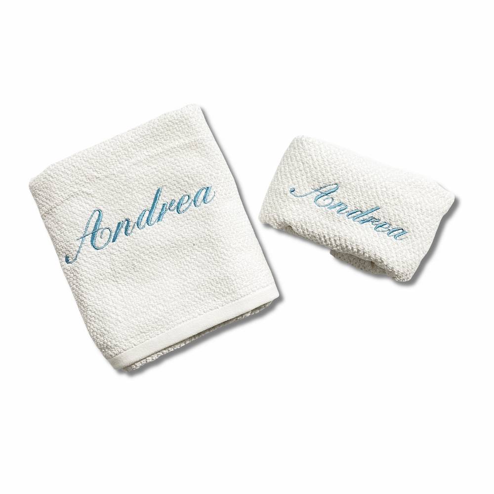 Coppia asciugamani 500 gr Melodie rosa personalizzato