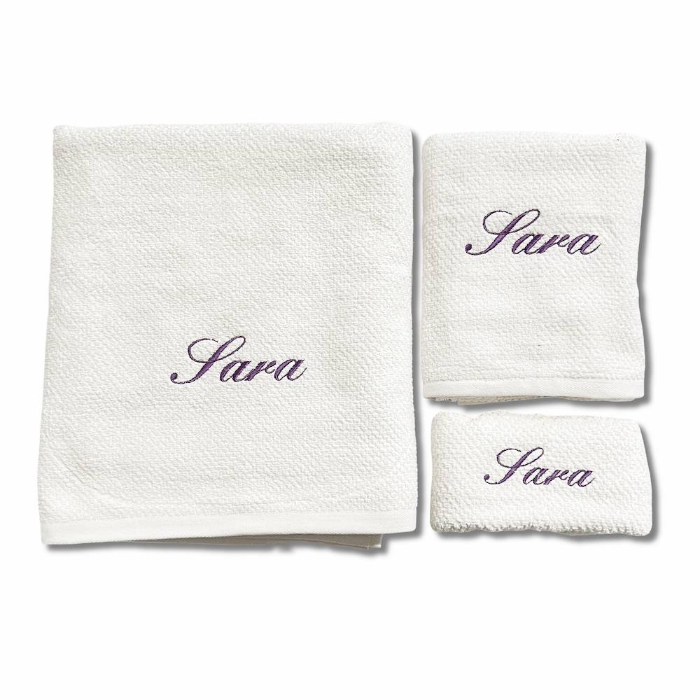 Set 3 asciugamani 500 gr Melodie petrolio personalizzato