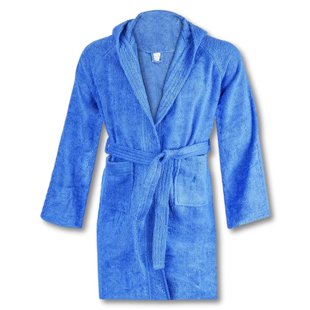 Accappatoio bambino in spugna con cappuccio blu