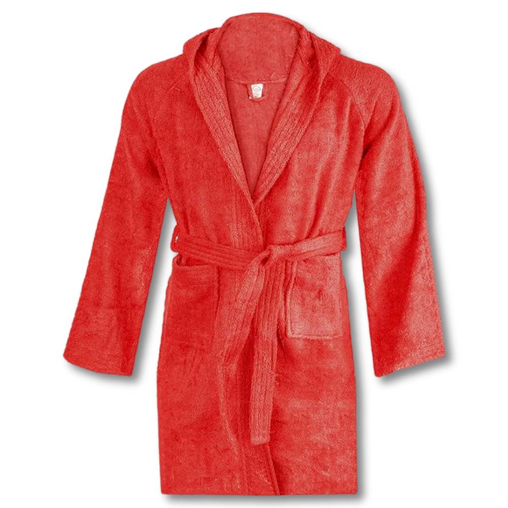 Accappatoio bambino in spugna con cappuccio rosso