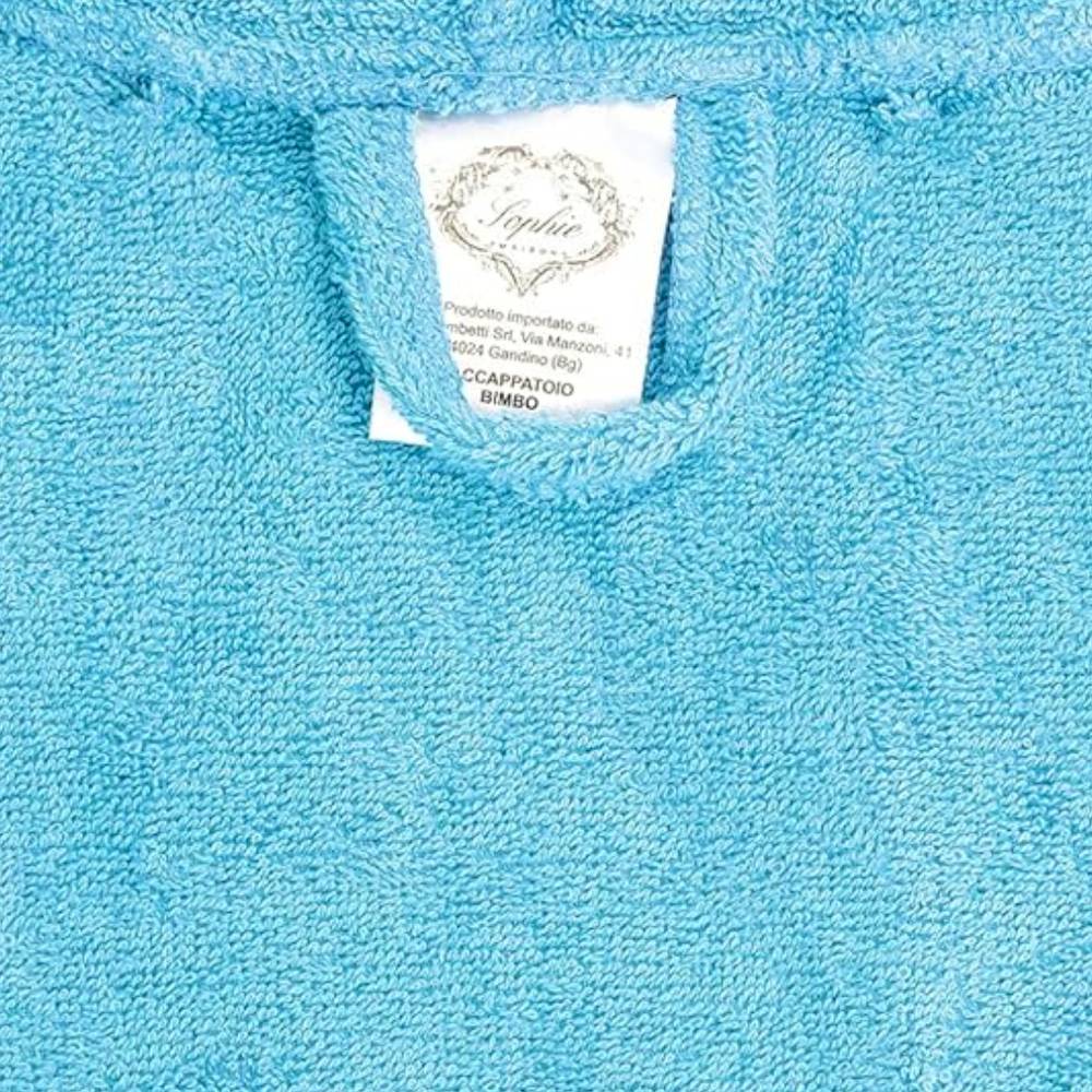 Accappatoio bambino in spugna con cappuccio turchese