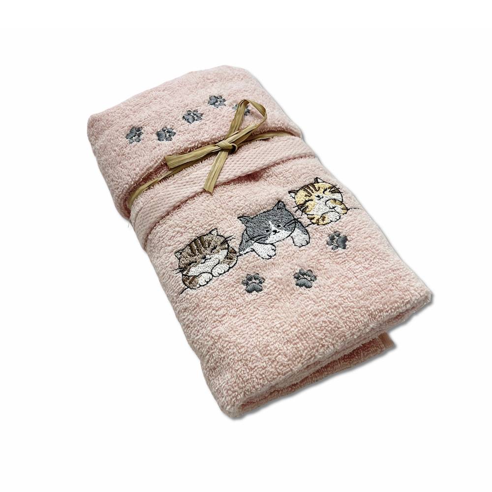 Coppia asciugamani ricamati Tre gattini rosa