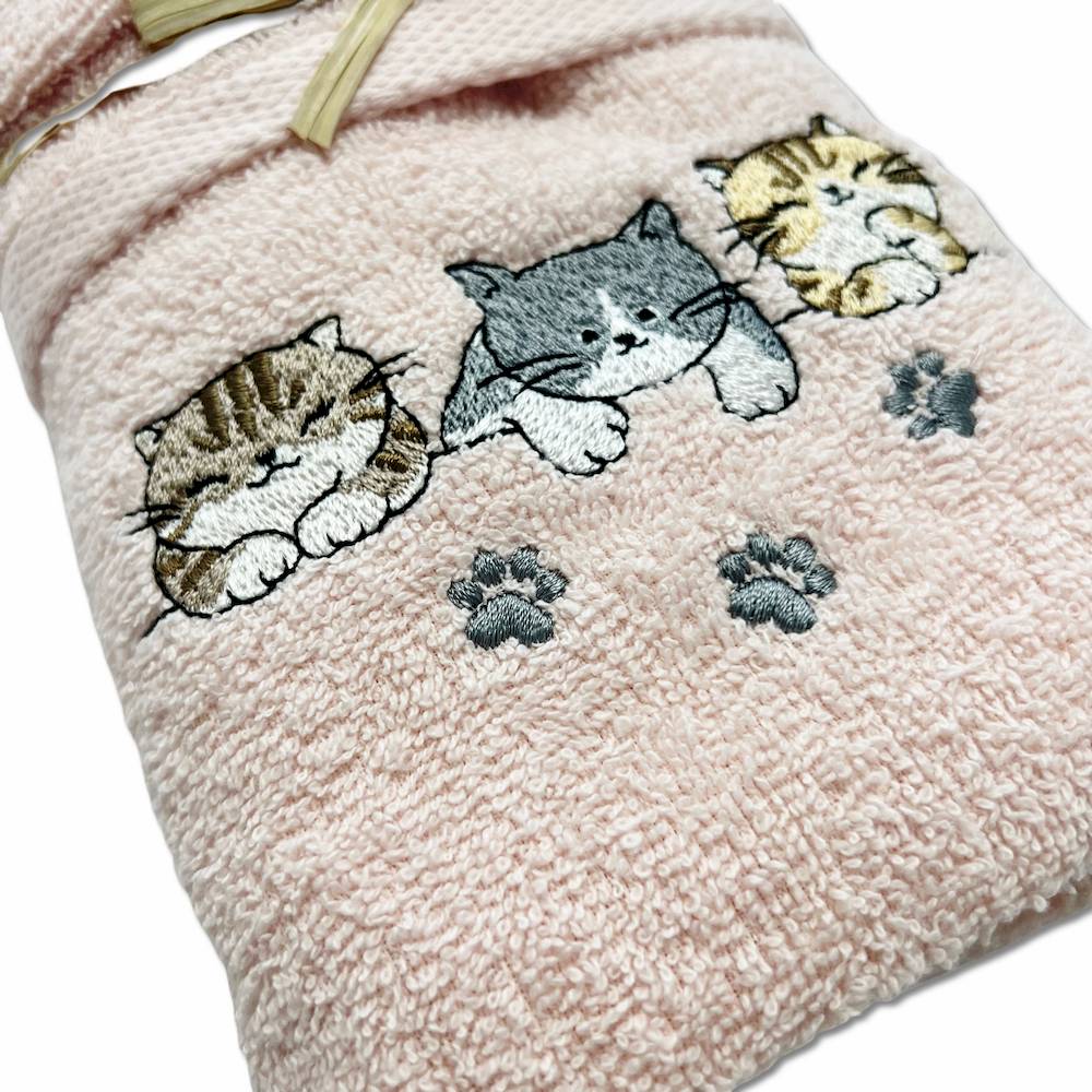 Coppia asciugamani ricamati Tre gattini rosa