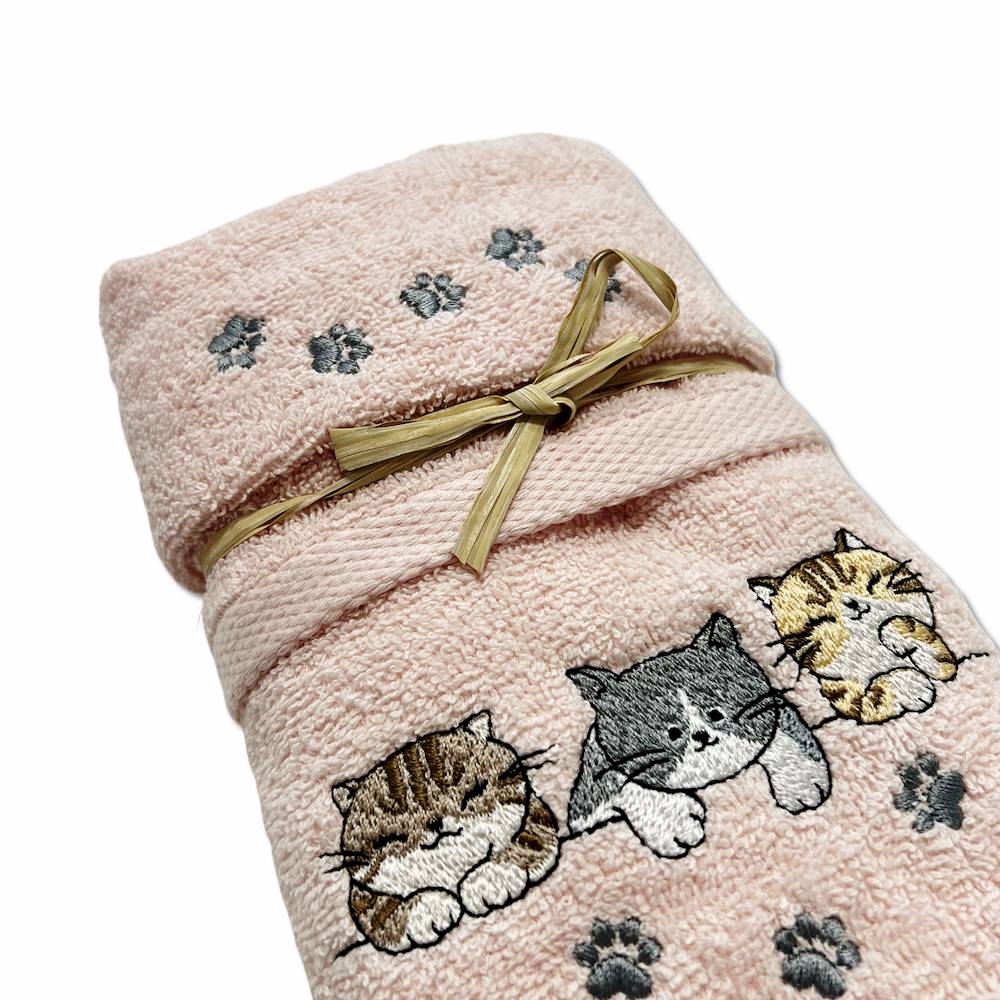 Coppia asciugamani ricamati Tre gattini rosa
